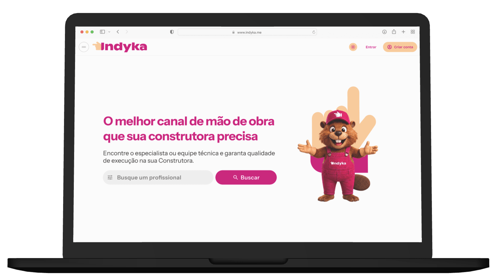 Preview da plataforma Indyka em um laptop